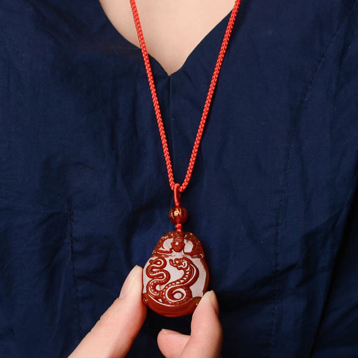 Buddha Stones Chinese Zodiac Red Agate Calm Necklace Pendant