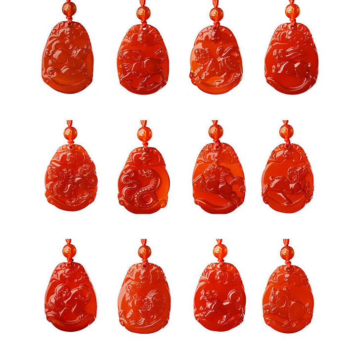 Buddha Stones Chinese Zodiac Red Agate Calm Necklace Pendant