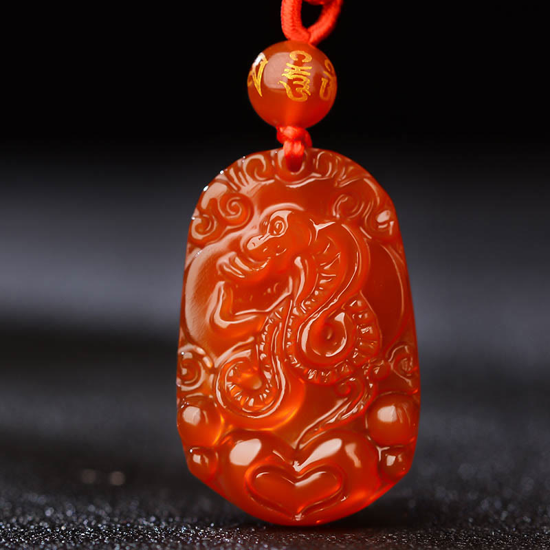 Buddha Stones Chinese Zodiac Red Agate Luck Necklace Pendant