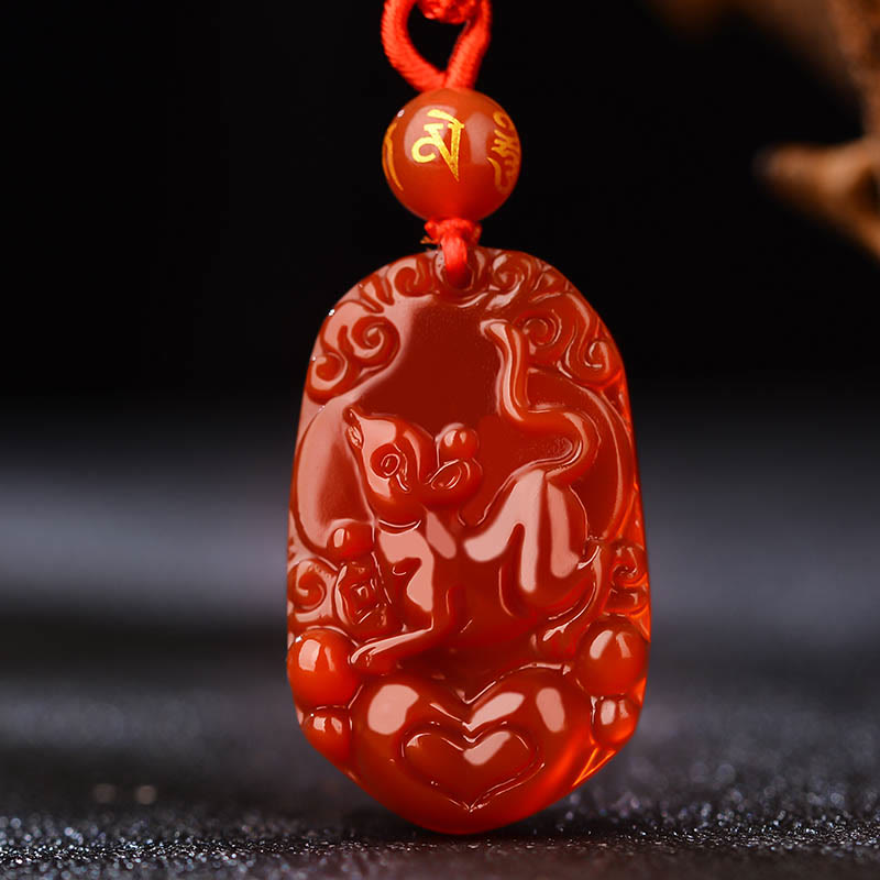 Buddha Stones Chinese Zodiac Red Agate Luck Necklace Pendant