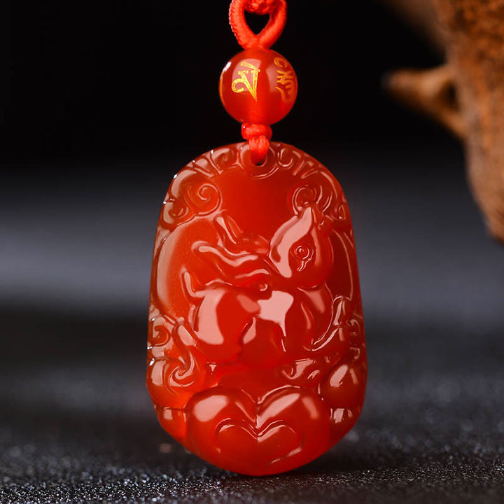 Buddha Stones Chinese Zodiac Red Agate Luck Necklace Pendant