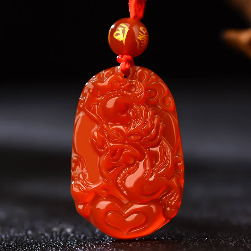 Buddha Stones Chinese Zodiac Red Agate Luck Necklace Pendant