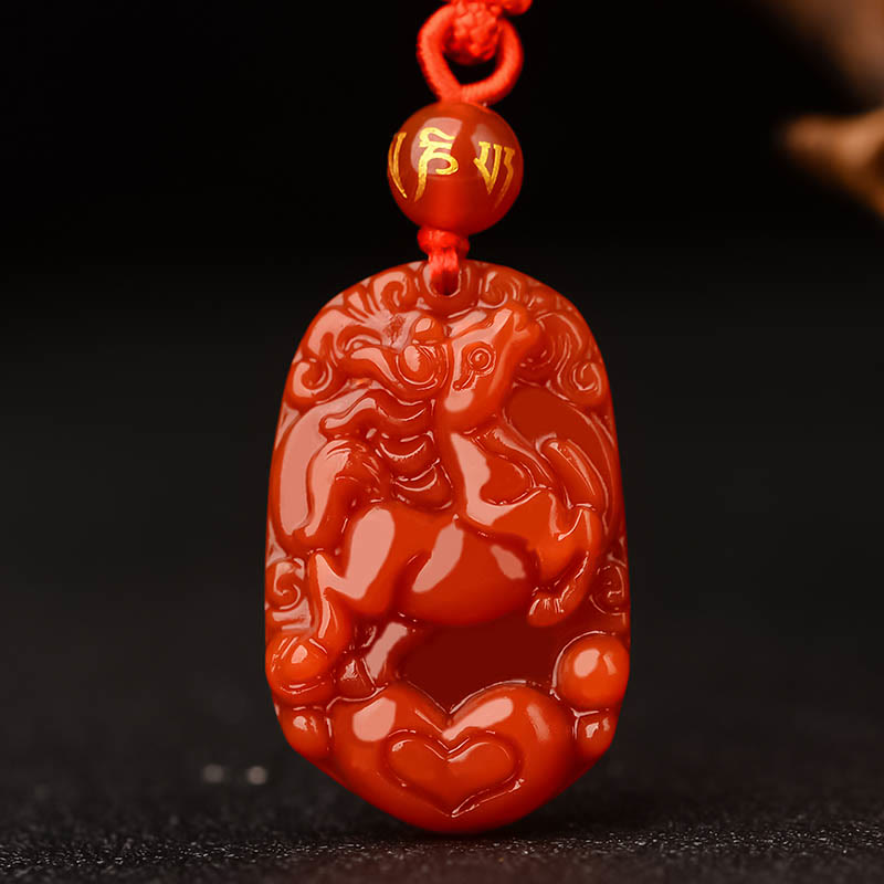 Buddha Stones Chinese Zodiac Red Agate Luck Necklace Pendant