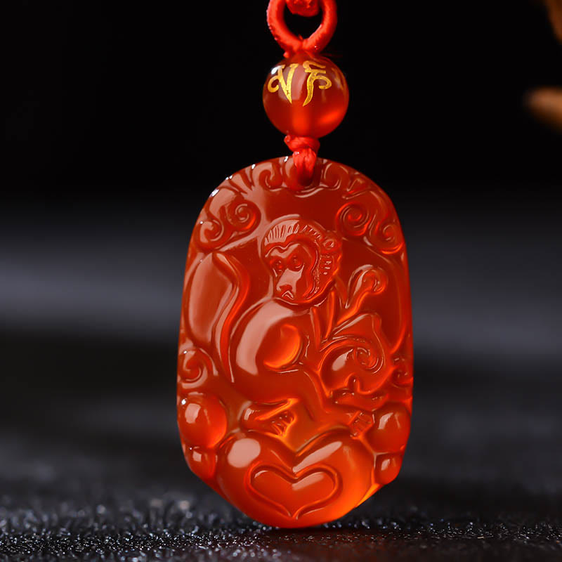 Buddha Stones Chinese Zodiac Red Agate Luck Necklace Pendant