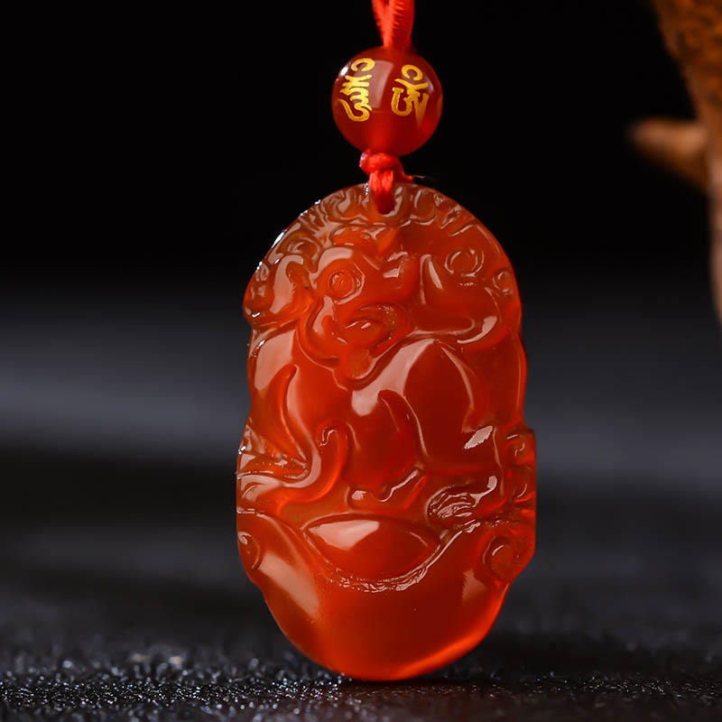 Buddha Stones Chinese Zodiac Red Agate Luck Necklace Pendant