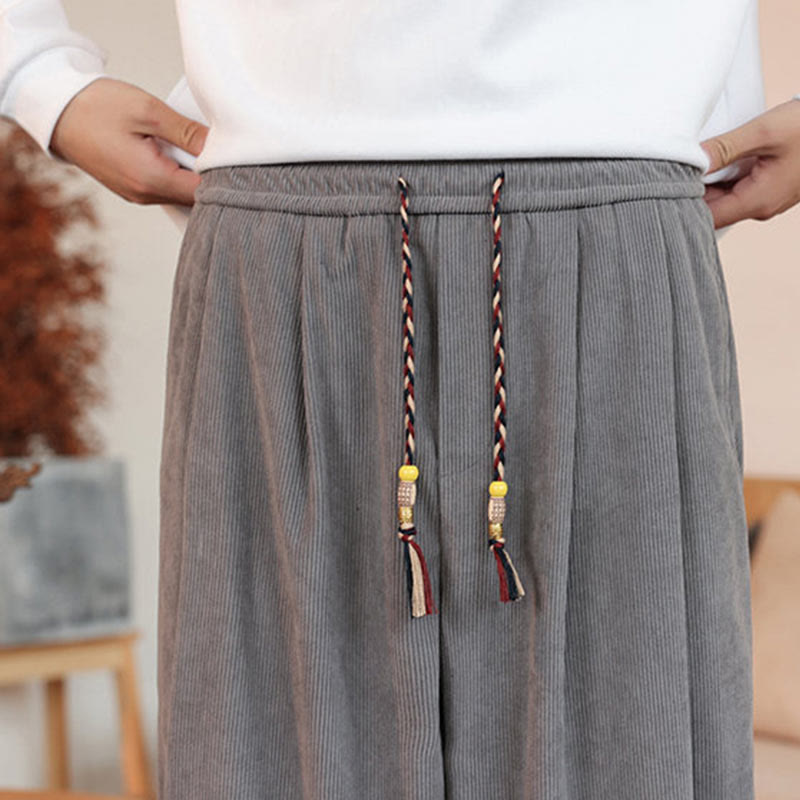 Buddha Stones Fall Winter Men's Drawstring Corduroy Solid Pants With Pockets - image 11