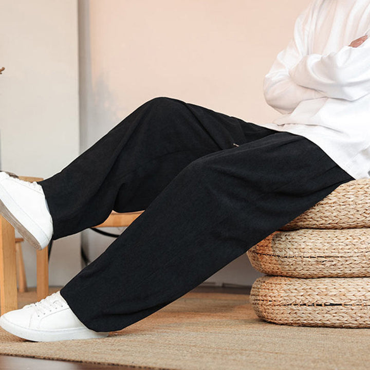 Buddha Stones Fall Winter Men's Drawstring Corduroy Solid Pants With Pockets - image 22