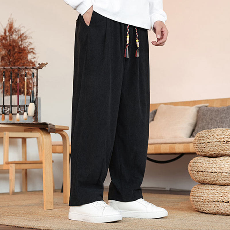 Buddha Stones Fall Winter Men's Drawstring Corduroy Solid Pants With Pockets - image 16