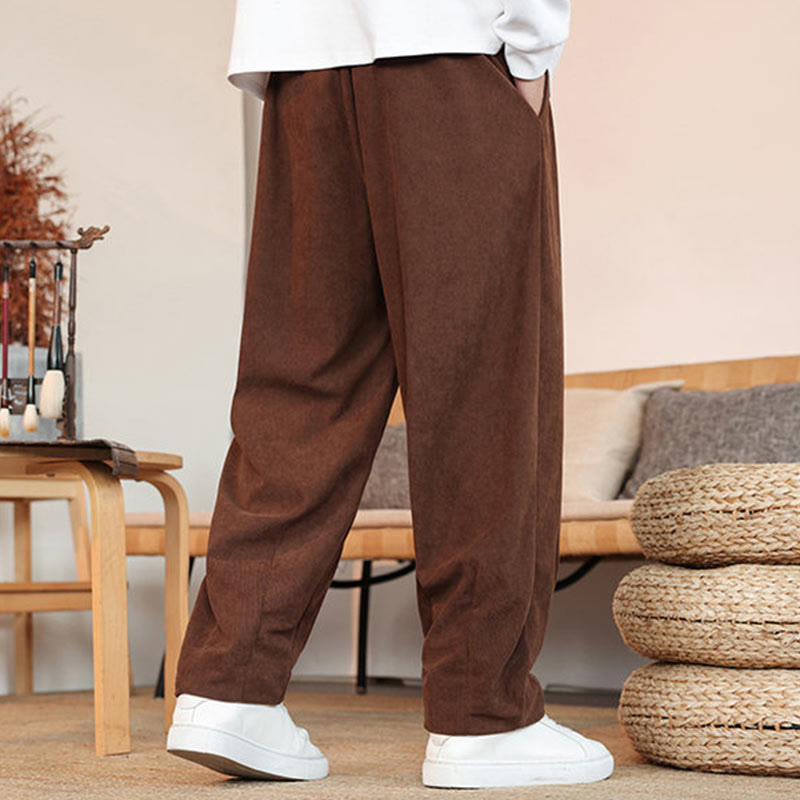 Buddha Stones Fall Winter Men's Drawstring Corduroy Solid Pants With Pockets - image 27