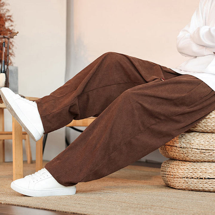 Buddha Stones Fall Winter Men's Drawstring Corduroy Solid Pants With Pockets - image 31