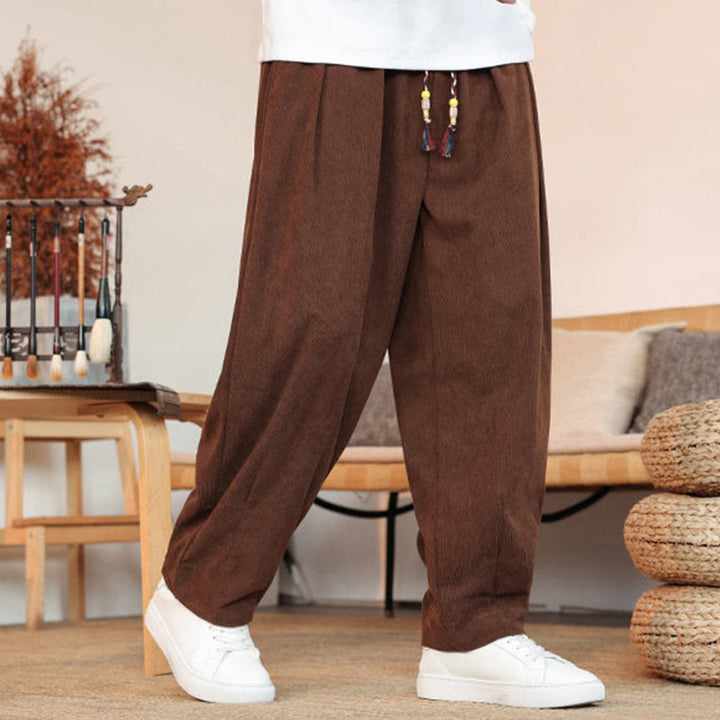 Buddha Stones Fall Winter Men's Drawstring Corduroy Solid Pants With Pockets - image 28