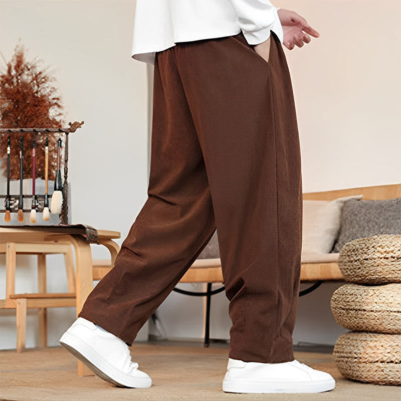 Buddha Stones Fall Winter Men's Drawstring Corduroy Solid Pants With Pockets - image 26