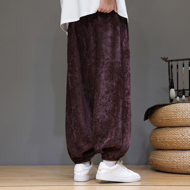 Buddha Stones Fall Winter Men's Drawstring Chenille Harem Pants With Pockets