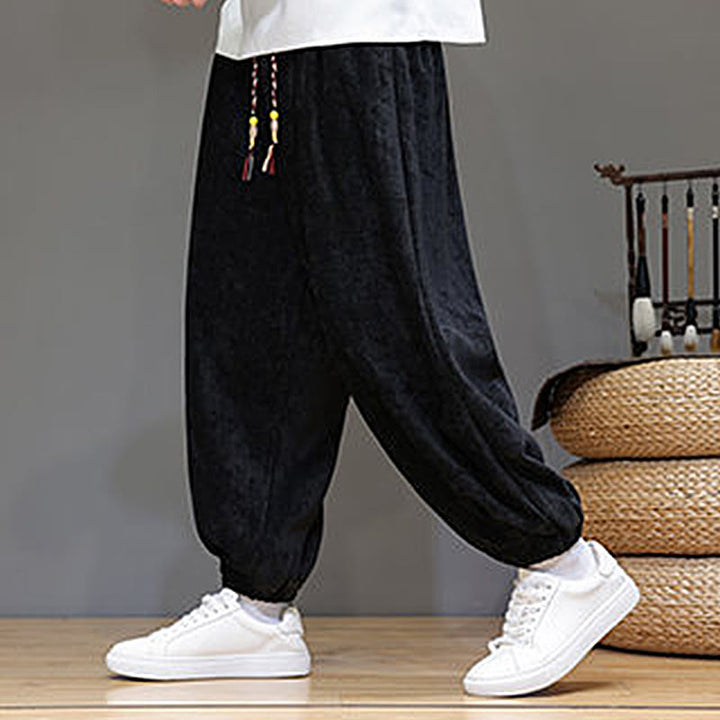 Buddha Stones Fall Winter Men's Drawstring Chenille Harem Pants With Pockets