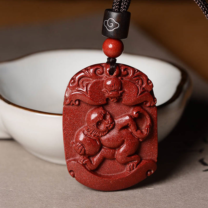 Buddha Stones Chinese Zodiac Cinnabar Calm Concentration Necklace Pendant