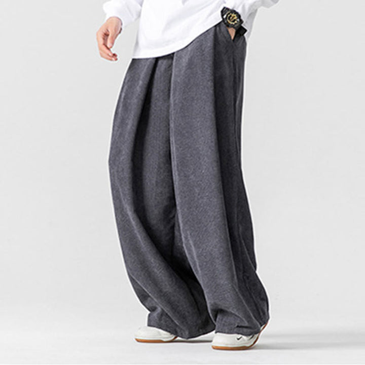 Buddha Stones Solid Color Corduroy Men's Wide Leg Pants With Pockets - image 6