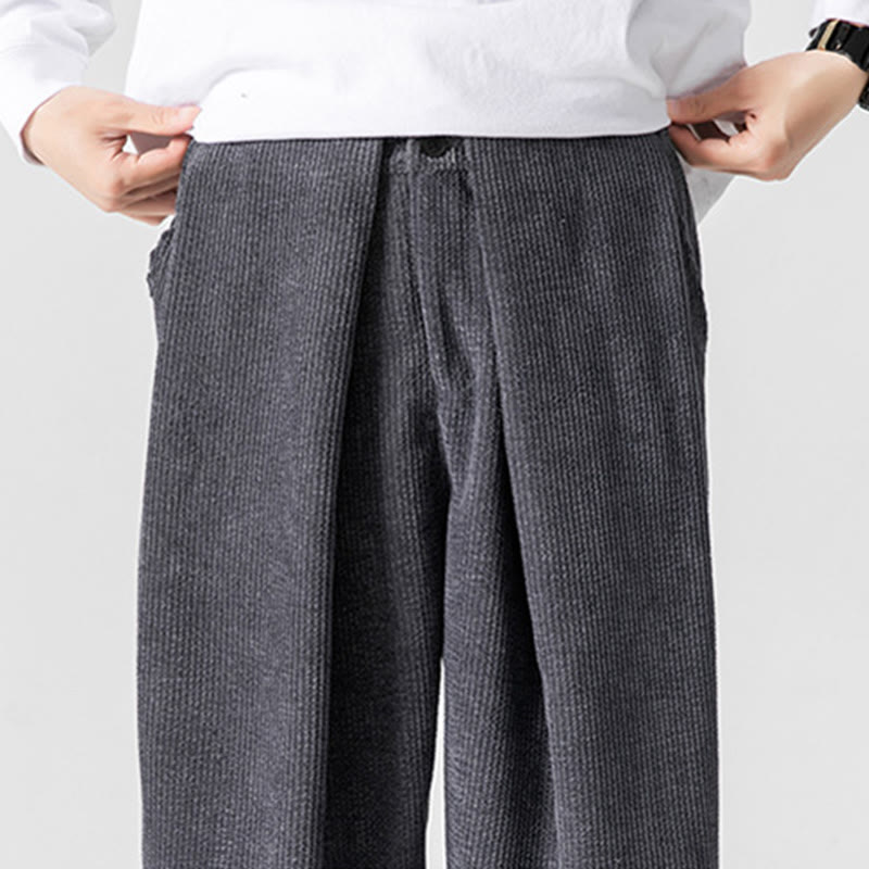 Buddha Stones Solid Color Corduroy Men's Wide Leg Pants With Pockets - image 8