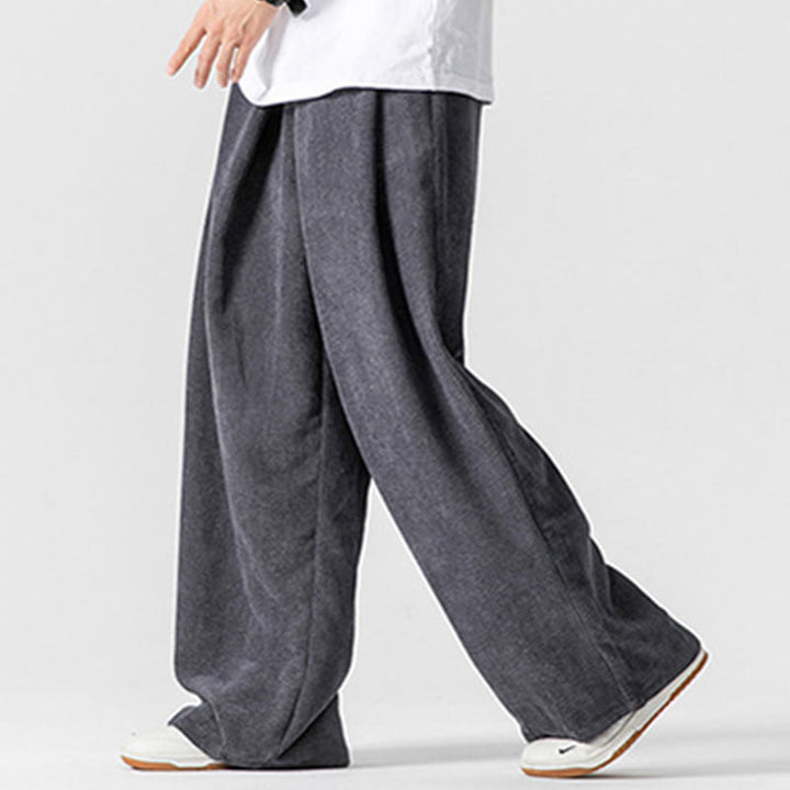 Buddha Stones Solid Color Corduroy Men's Wide Leg Pants With Pockets - image 3