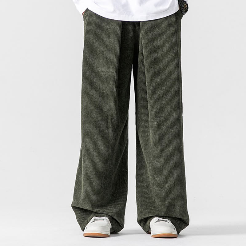 Buddha Stones Solid Color Corduroy Men's Wide Leg Pants With Pockets - image 14