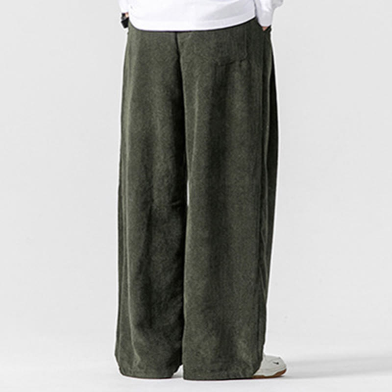 Buddha Stones Solid Color Corduroy Men's Wide Leg Pants With Pockets - image 17