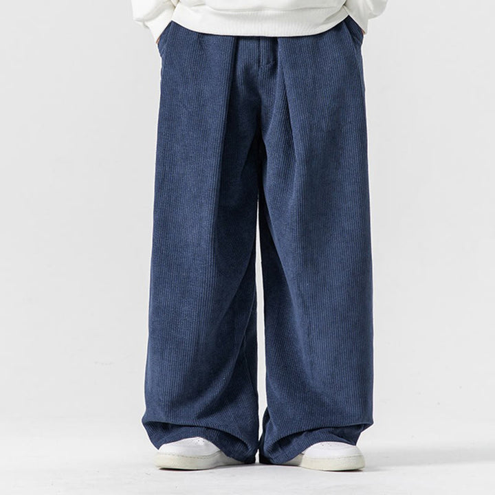 Buddha Stones Solid Color Corduroy Men's Wide Leg Pants With Pockets - SteelBlue - US/UK/AU46，EU56 (5XL) - image 29