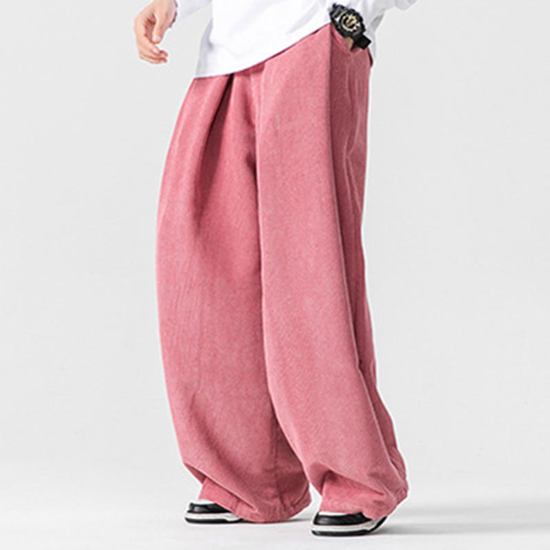 Buddha Stones Solid Color Corduroy Men's Wide Leg Pants With Pockets - image 43