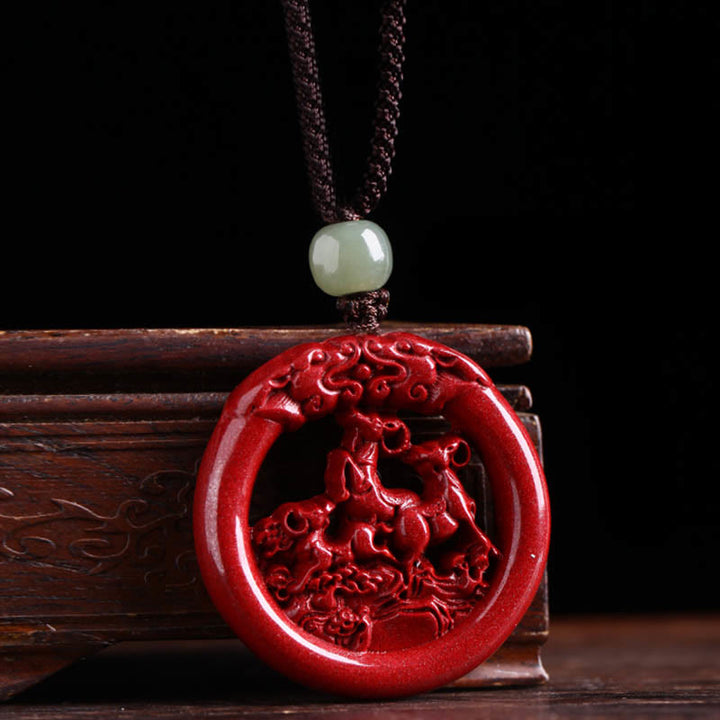 Buddha Stones Chinese Zodiac Cinnabar Hetian Jade Peace Buckle Calm Necklace Pendant