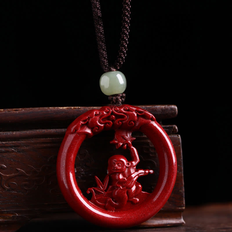 Buddha Stones Chinese Zodiac Cinnabar Hetian Jade Peace Buckle Calm Necklace Pendant