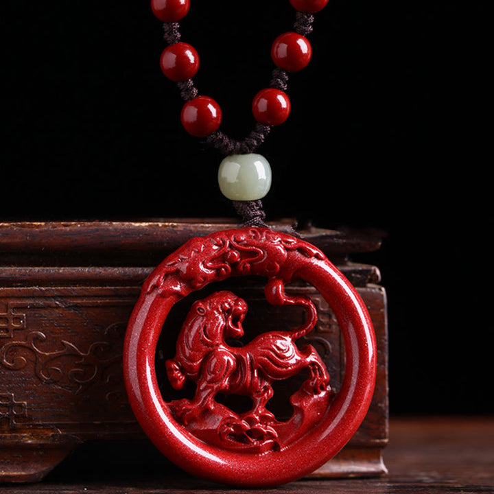 Buddha Stones Chinese Zodiac Cinnabar Hetian Jade Peace Buckle Calm Necklace Pendant