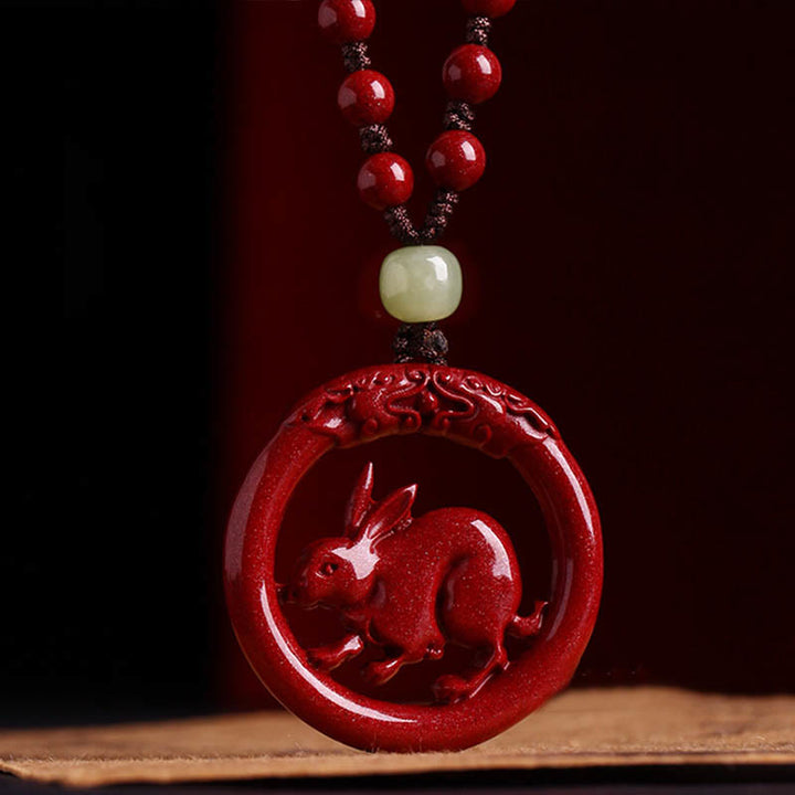 Buddha Stones Chinese Zodiac Cinnabar Hetian Jade Peace Buckle Calm Necklace Pendant