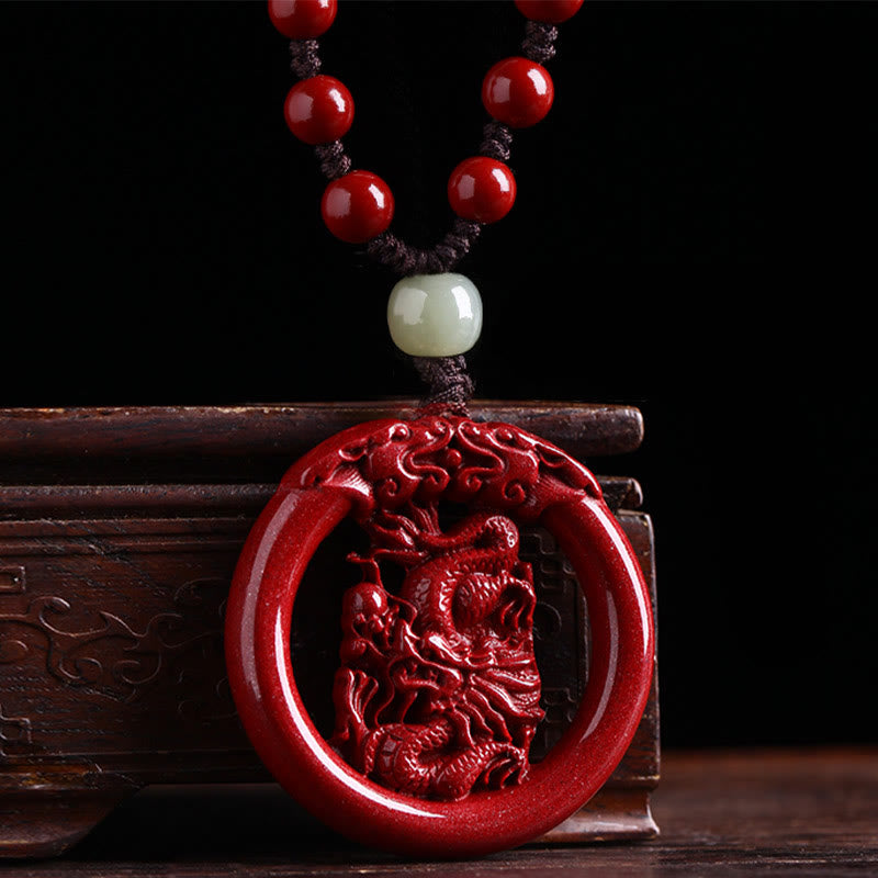 Buddha Stones Chinese Zodiac Cinnabar Hetian Jade Peace Buckle Calm Necklace Pendant