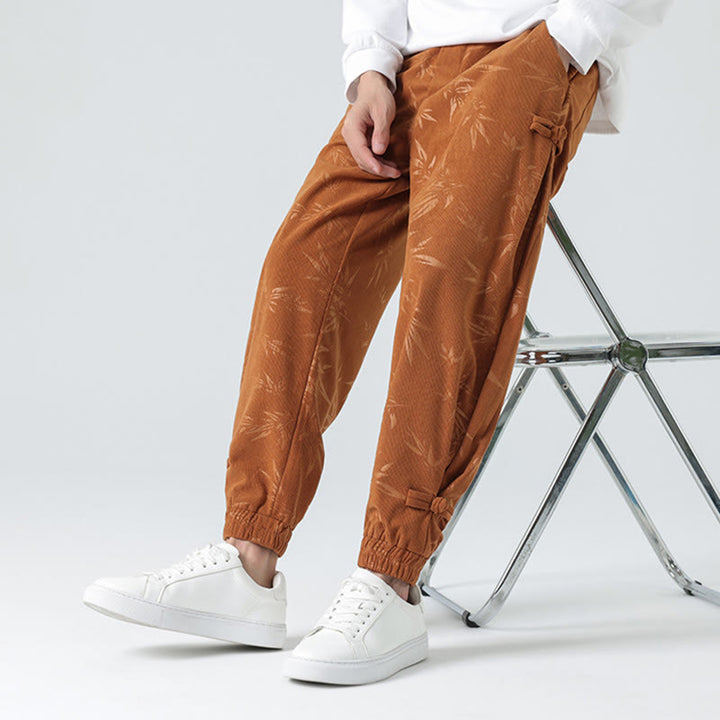 Buddha Stones Fall Winter Bamboo Men's Frog-Button Corduroy Pants With Pockets - SandyBrown - US/UK/AU46，EU56 (5XL) - image 0