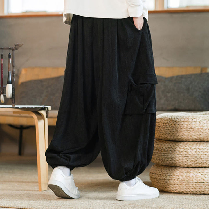 Buddha Stones Fall Winter Men's Drawstring Chenille Corduroy Cargo Pants With Pockets - image 4