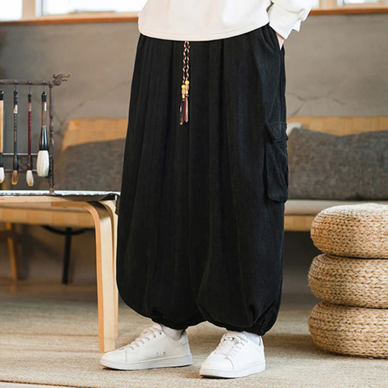 Buddha Stones Fall Winter Men's Drawstring Chenille Corduroy Cargo Pants With Pockets - image 2