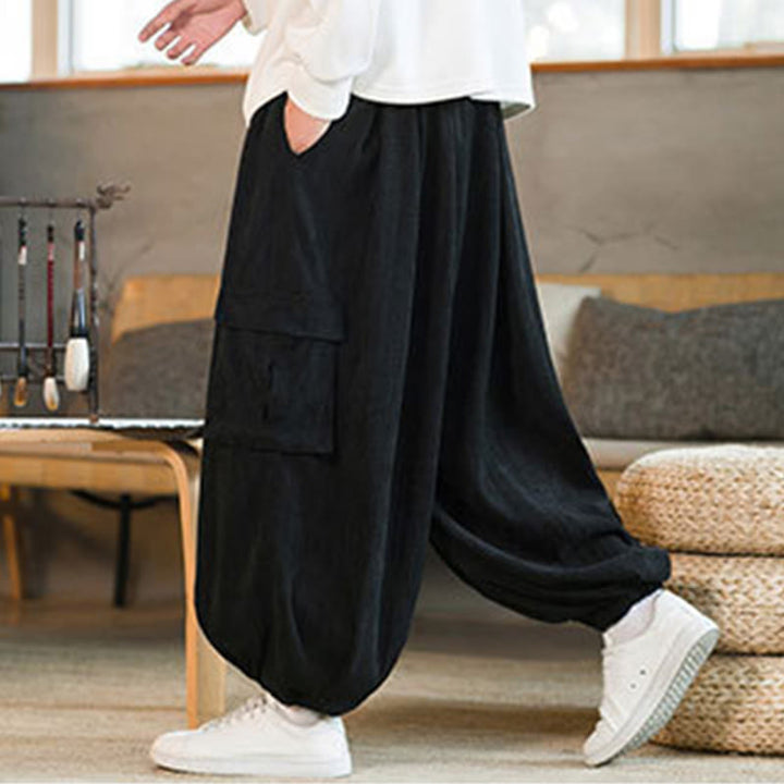 Buddha Stones Fall Winter Men's Drawstring Chenille Corduroy Cargo Pants With Pockets - image 5