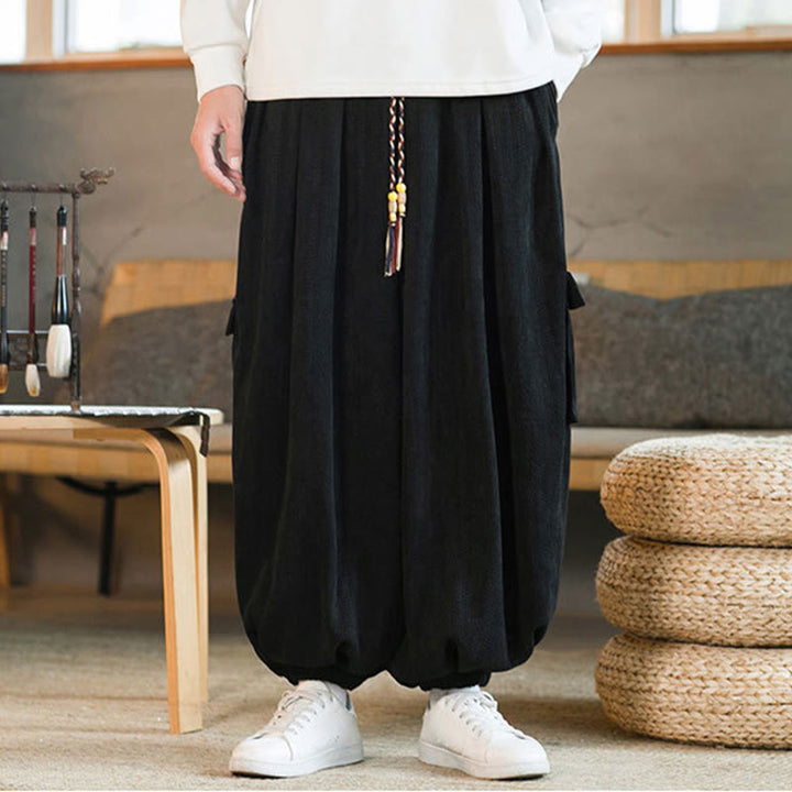 Buddha Stones Fall Winter Men's Drawstring Chenille Corduroy Cargo Pants With Pockets - image 1