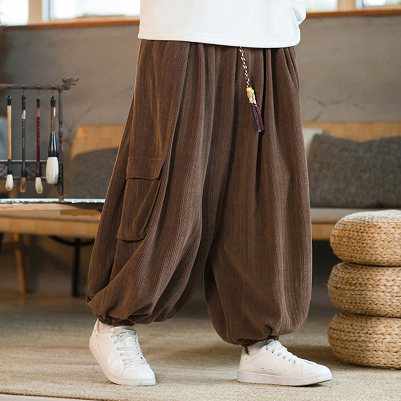 Buddha Stones Fall Winter Men's Drawstring Chenille Corduroy Cargo Pants With Pockets