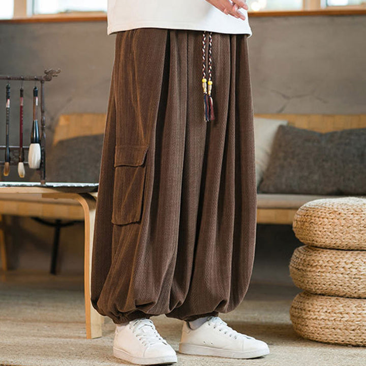 Buddha Stones Fall Winter Men's Drawstring Chenille Corduroy Cargo Pants With Pockets - image 22