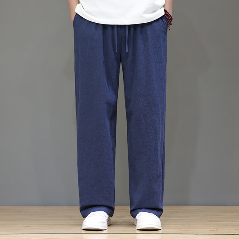 Buddha Stones Summer Men's Cotton Linen Straight Leg Pants With Pockets - image 2