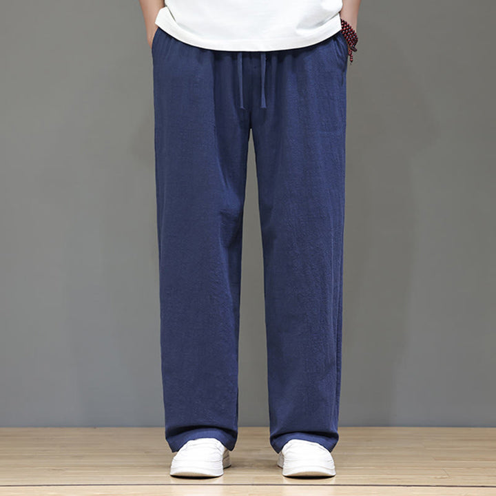 Buddha Stones Summer Men's Cotton Linen Straight Leg Pants With Pockets - image 2