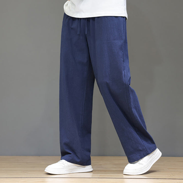 Buddha Stones Summer Men's Cotton Linen Straight Leg Pants With Pockets - SteelBlue - US/UK/AU46，EU56 (5XL) - image 1