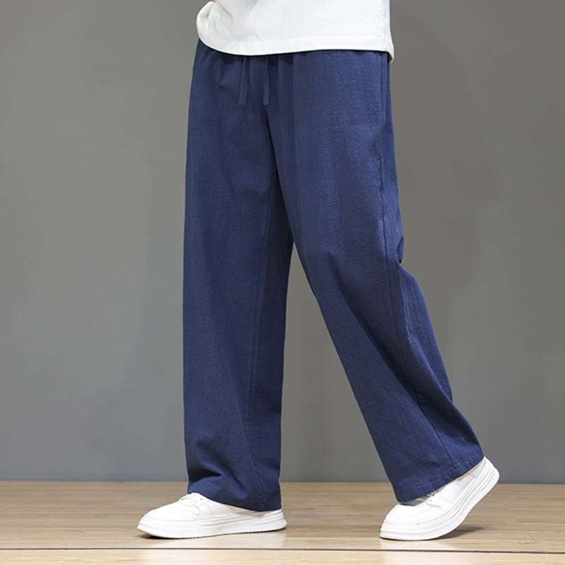 Buddha Stones Summer Men's Cotton Linen Straight Leg Pants With Pockets - SteelBlue - US/UK/AU46，EU56 (5XL) - image 0