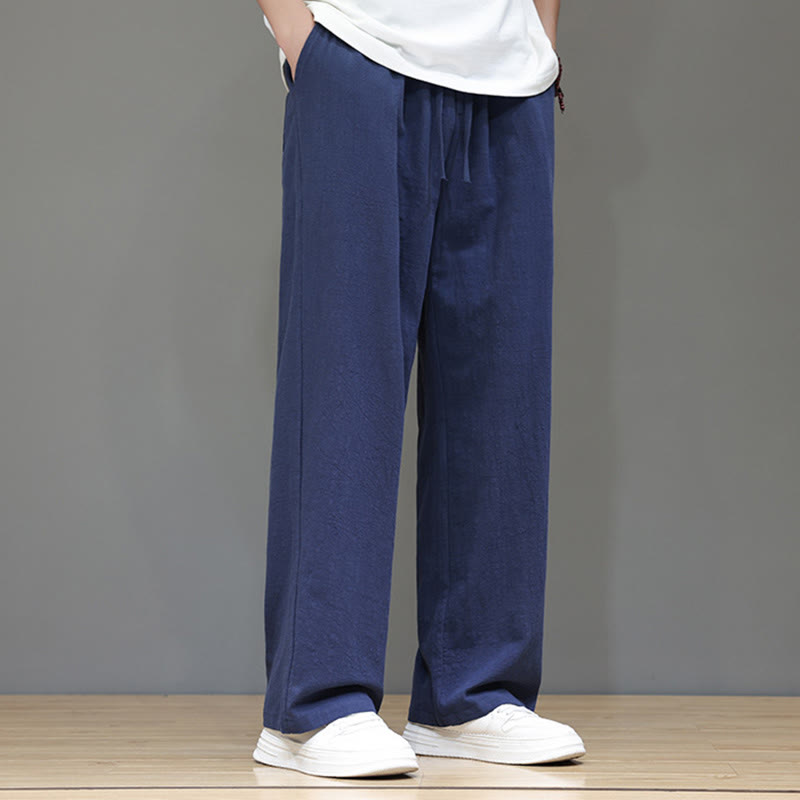 Buddha Stones Summer Men's Cotton Linen Straight Leg Pants With Pockets - image 3