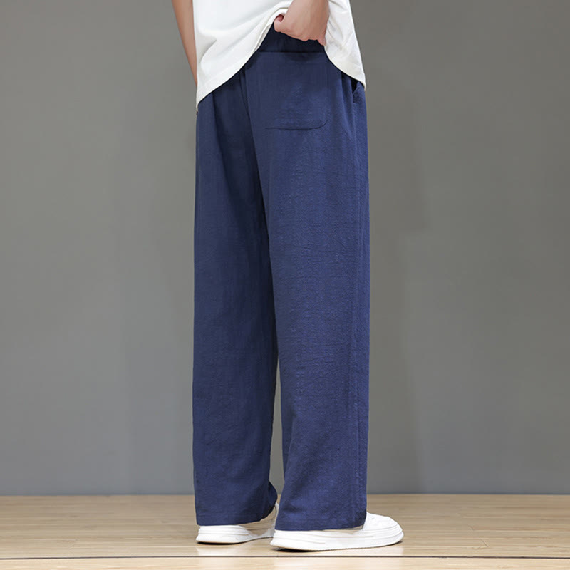 Buddha Stones Summer Men's Cotton Linen Straight Leg Pants With Pockets - image 5