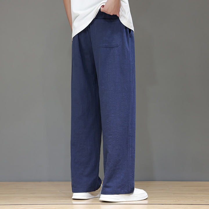 Buddha Stones Summer Men's Cotton Linen Straight Leg Pants With Pockets - image 5