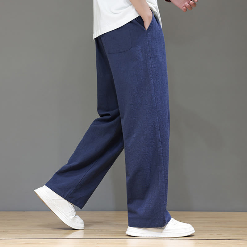 Buddha Stones Summer Men's Linen Straight Leg Pants With Pockets