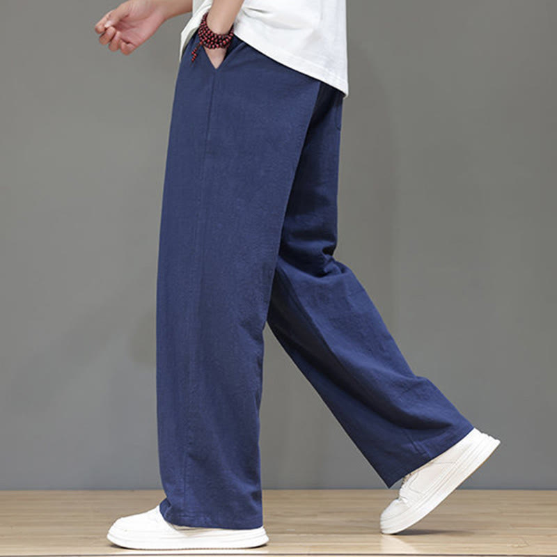 Buddha Stones Summer Men's Cotton Linen Straight Leg Pants With Pockets - image 9