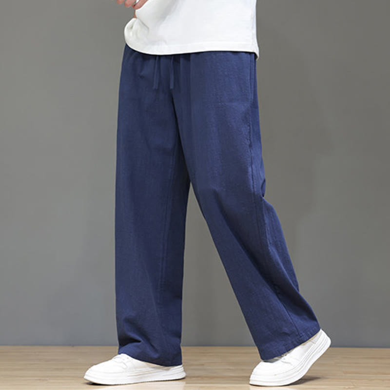 Buddha Stones Summer Men's Linen Straight Leg Pants With Pockets