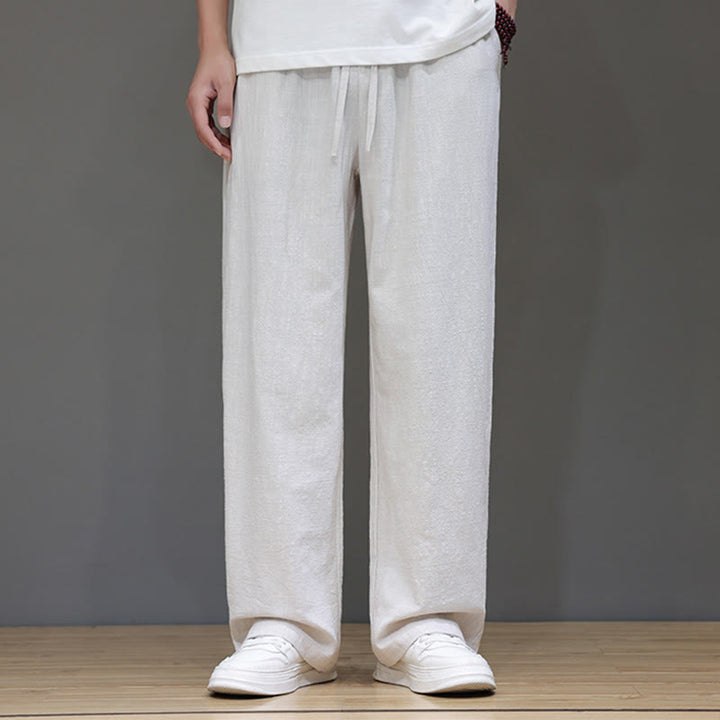 Buddha Stones Summer Men's Cotton Linen Straight Leg Pants With Pockets - image 12