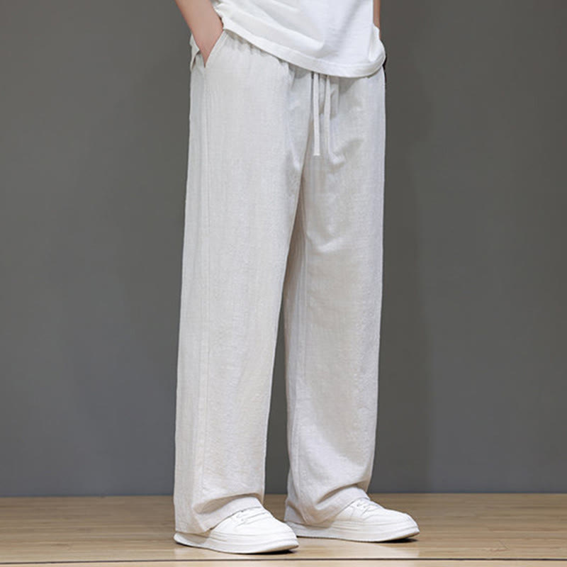 Buddha Stones Summer Men's Cotton Linen Straight Leg Pants With Pockets - image 13